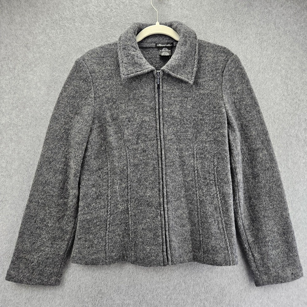SARAH Wool Jacket Womens L Heather Gray Zip Front Collared Warm Winter Outerwear